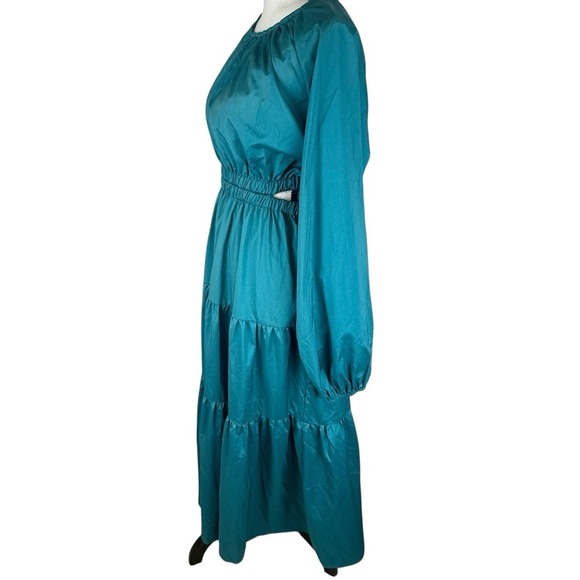 NEW She + Sky Maxi Dress Small Teal Tiered Back Cutout Open Back Puff Sleeves - Picture 6 of 12